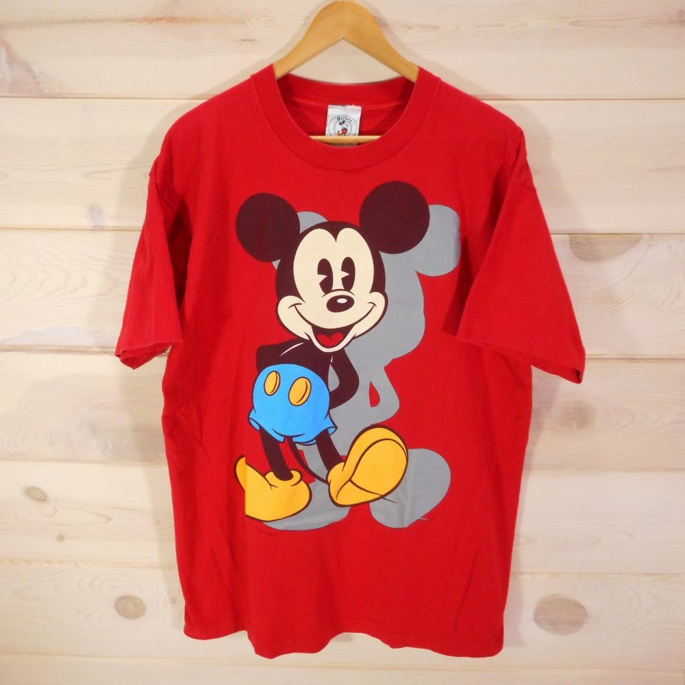 Vintage Mickey & Co T-shirt Red Mickey Mouse Shadow Disney Fits L-XL